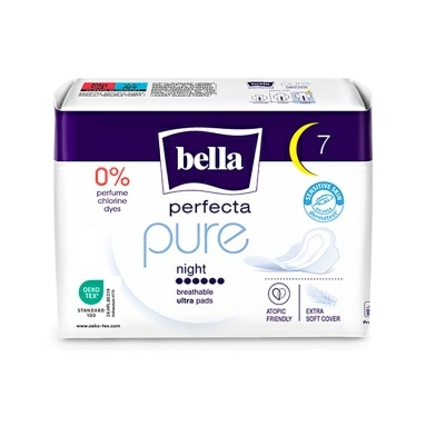 BELLA PERFECTA pure Ультратонкие женские гигиенические впитывающие прокладки night (БЕЛЛА ПЕРФЕКТА пьюр найт) 7 шт