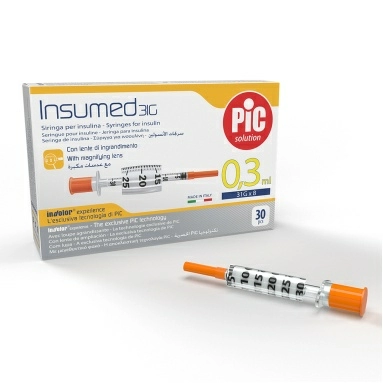 Шприц инсулиновый INSUMED U-100 стерильный одноразовый 0,3 мл с иглой 31G x 8 мм №30