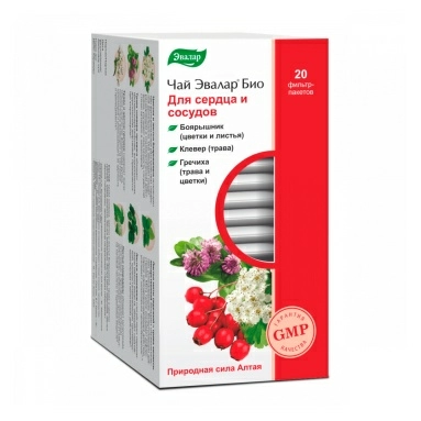 Чай Эвалар БИО Для сердца и сосудов, БАД сырье растительное в фильтр-пакетах по 1,5 г №20