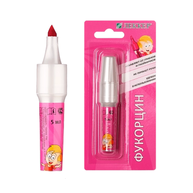 Фукорцин раствор "Фк-"ЛЕККЕР®"-2 (тип 2) устройство полимерное с твердым пористым стержнем для хранения и нанесения 5 мл