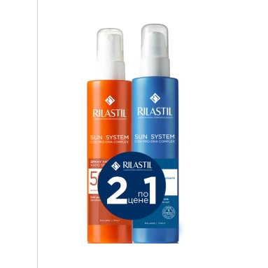 Набор Rilastil SUN SYSTEM №1:
1. Rilastil SUN SYSTEM Солнцезащитный спрей SPF 50+ 200 мл, 1 шт;
2. Rilastil SUN SYSTEM Лосьон-спрей после загара восстанавливающий и увлажняющий 200 мл, тестер, 1 шт.