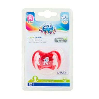 Canpol babies Пустышка-соска латексная (круглая 0-6 мес., со светящимся колечком) 23/221_red