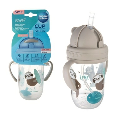 Canpol babies Поильник (непроливающий, с трубочкой и утяжелителем "Exotic Animals" 6+, 270 мл) арт.56/606_grey