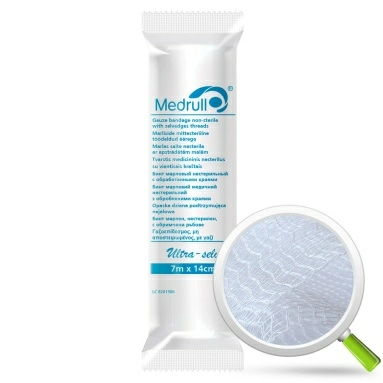Бинт марлевый нестерильный с обработанными краями. Ultra-selv Medrull размер 7м х14см