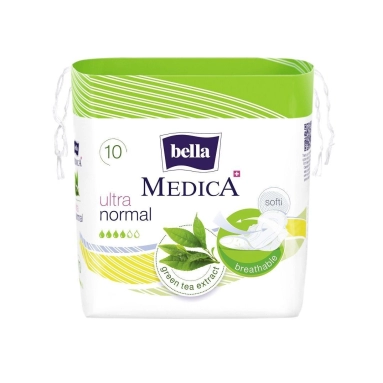 Bella Medica Ультратонкие женские гигиенические впитывающие прокладки с экстрактом зеленого чая (green tea extract): размер Ultra Normal 10шт