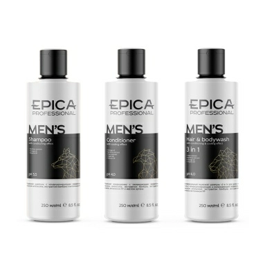 EPICA Professional Набор мужской с маслом апельсина, вит. РР (шампунь 250 мл + кондиционер 250 мл + универсальный шампунь для волос и тела 250 мл)