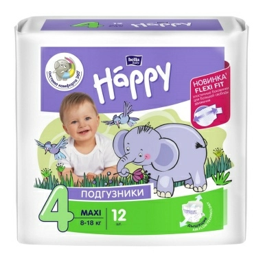 Bella Baby Happy Maxi Подгузники гигиенические для детей (Flexi Fit), 12 шт