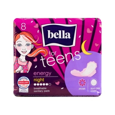 BELLA FOR TEENS energy night Ультратонкие женские гигиенические впитывающие прокладки (БЕЛЛА ФОР ТИНС энерджи найт) 8 шт
