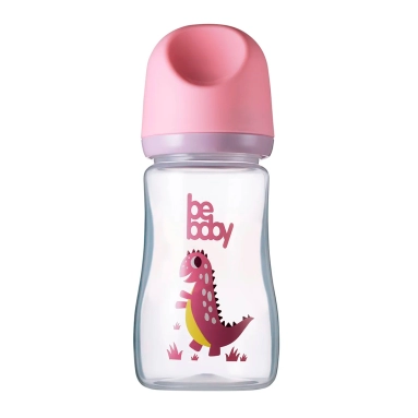 Bebaby Бутылочка пластиковая, антиколиковая, широкое горлышко, в комплекте силиконовая соска с антиколиковым клапаном, круглая, медленный поток, 3 мес+ (розовый) ,арт.R-01B/240-роз , 240 мл
