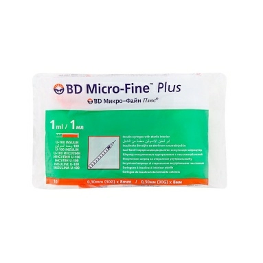 Шприцы инсулиновые BD Micro-Fine TM Plus 1мл U-100 с иглой 30G (0,30х 8мм)№10