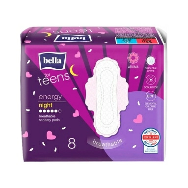 BELLA FOR TEENS energy night Ультратонкие женские гигиенические впитывающие прокладки (БЕЛЛА ФОР ТИНС энерджи найт) 8 шт