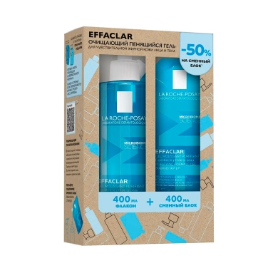 Набор La Roche-Posay Effaclar Гель очищающий пенящийся для чувствительной жирной кожи лица и тела 400 мл + EFFACLAR Гель Очищающий пенящийся для жирной чувствительной кожи (сменный блок -50%), 400 мл