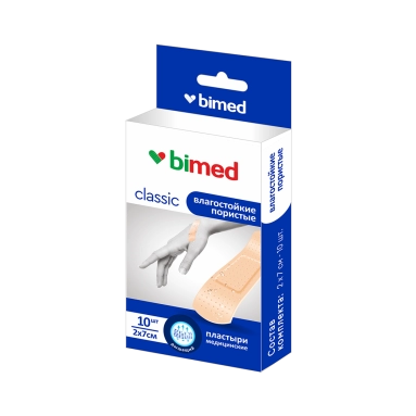 Пластыри нестерильные "Бимед" влагостойкие цвета кожи набор №10 (размер 2 х 7см -10шт)