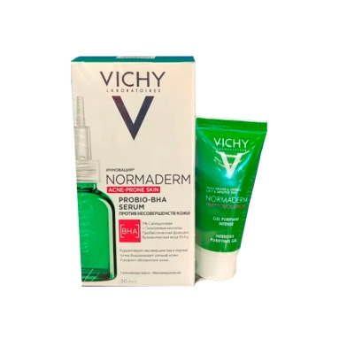 Набор VICHY NORMADERM Сыворотка обновляющая, пробиотическая против несовершенств кожи, 30мл + Гель для умывания очищающий, 15мл