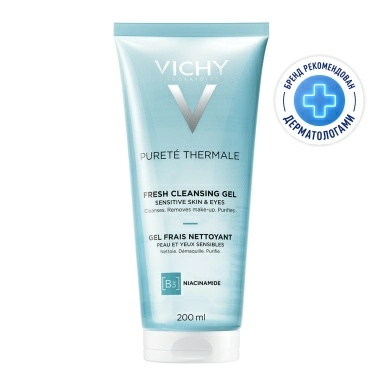 VICHY PURETE THERMALE Очищающий освежающий гель для чувствительной кожи лица и вокруг глаз, 200 мл