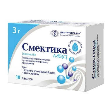 Смектика мед порошок для приготовления суспензии 3г (без ароматизатора) в пакетах №10