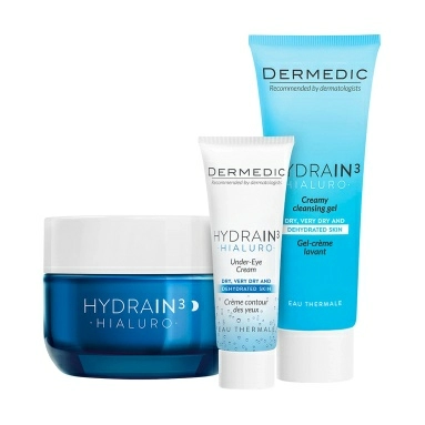 Dermedic набор HYDRAIN3 HIALURO: Крем на ночь 50мл + Кремовый гель для умывания лица и тела 25мл + Крем под глаза 7мл