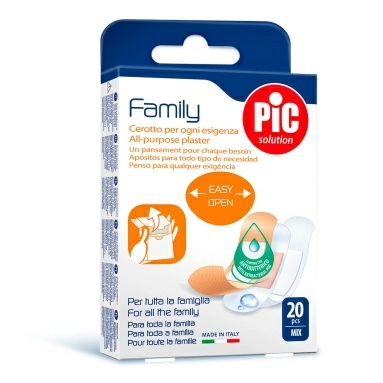 Набор пластырей Family с антибактериальной подушечкой для всей семьи, размеры мм: Classic 19x72, Delicate для детей 19x72, Aquabloc 25x72, № 20