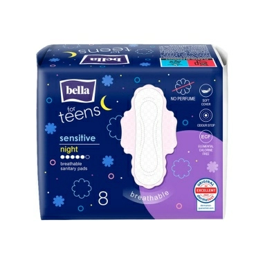 BELLA FOR TEENS sensitive night Ультратонкие женские гигиенические впитывающие прокладки (БЕЛЛА ФОР ТИНС сенситив найт) 8 шт