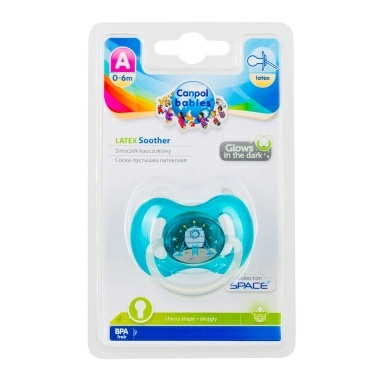 Canpol babies Пустышка-соска латексная (круглая 0-6 мес., со светящимся колечком) 23/221_blu