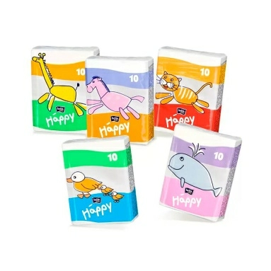 Bella Baby Happy Платочки бумажные гигиенические носовые трехслойные 10шт. (мини, звери)
