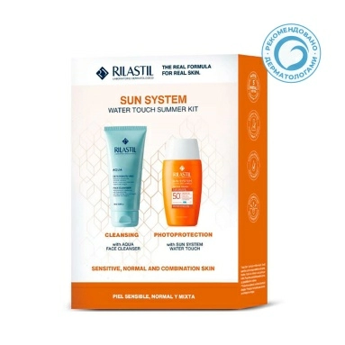 Rilastil Sun System Набор: AQUA Очищающий увлажняющий гель для лица, 100 мл+Sun System Water Touch Солнцезащитный увлажняющий флюид SPF 50+ 50 мл