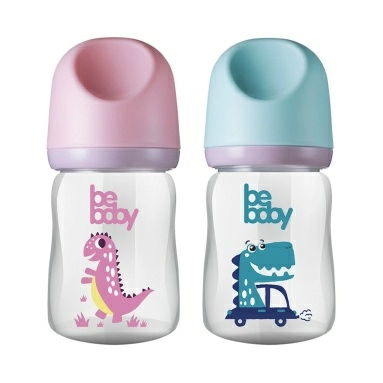 Bebaby Бутылочка пластиковая, антиколиковая, широкое горлышко, в комплекте силиконовая соска с антиколиковым клапаном, мини поток, 0 мес+ (голубой, розовый) арт.R-01B/150 150 мл