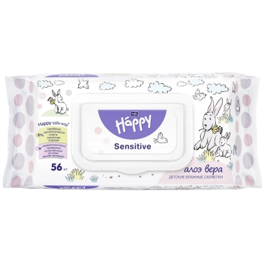Bella Baby Happy Детские влажные салфетки сенситив Алоэ Вера (sensitiv Aloe Vera), 56 шт