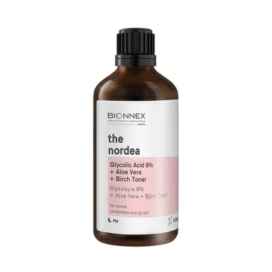 Bionnex THE NORDEA Тонер Гликолевая кислота 8 % + Алоэ вера + Экстракт листьев березы для нормальной, комбинированной и жирной кожи 100 мл