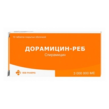 Дорамицин-Реб таб., п/пл.об. 3000000МЕ в конт.яч.уп. №10х1