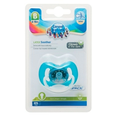 Canpol babies Пустышка-соска латексная (круглая 6-18 мес., со светящимся колечком) 23/222_blu