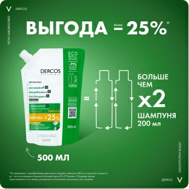 Vichy Dercos Technique Шампунь-уход для сухих волос интенсивный "Против перхоти DS", 500 мл