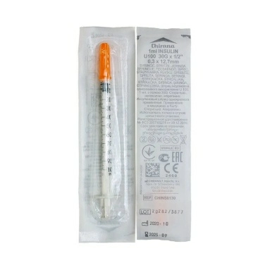 Шприц CHIRANA ст. инсулиновый о/и 1мл U100 с интегрированной иглой 30G х1/2"(0,3х12,7мм) №100