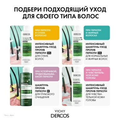 Vichy Dercos Technique Шампунь-уход для чувствительной кожи головы интенсивный "Против перхоти" 200 мл