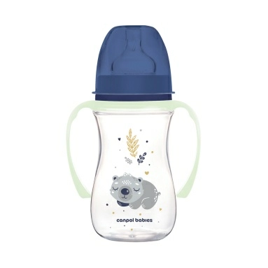 Canpol babies Бутылочка для кормлен. пластик.(3м+/силик.соска, светящ.ручки) 240 мл, арт. 35/237_pin