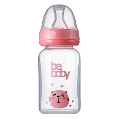 Bebaby Бутылочка пластиковая, антиколиковая, стандартное горлышко, в комплекте силиконовая соска с антиколиковым клапаном, круглая, мини поток, 0 мес+ (голубой, розовый,зеленый), арт.R-06B/125, 125 мл