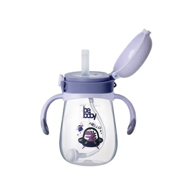 Bebaby Поильник непроливающий с трубочкой из мягкого силикона, 9 мес+ (зеленый,фиолетовый) ,арт. R-01P 300 мл