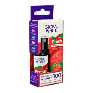 GLOBAL WHITE Fresh Освежающий спрей для полости рта со вкусом сочной клубники, 15мл.