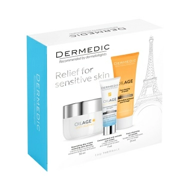 Dermedic набор OILAGE: Дневной питательный крем, восстанавливающий плотность кожи 50мл + Гель-масло для очищения (синдет) 25мл + Концентрированный крем против морщин для кожи вокруг глаз 7мл