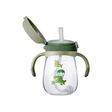 Bebaby Поильник непроливающий с трубочкой из мягкого силикона, 9 мес+ (зеленый,фиолетовый) ,арт. R-01P 300 мл