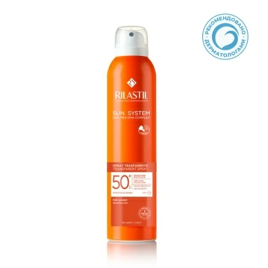 Rilastil SUN SYSTEM Прозрачный спрей SPF 50+ для чувствительной кожи, 200 мл