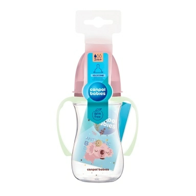 Canpol babies Бутылочка для кормлен. пластик.(3м+/силик.соска, светящ.ручки) 240 мл, арт. 35/237_blu