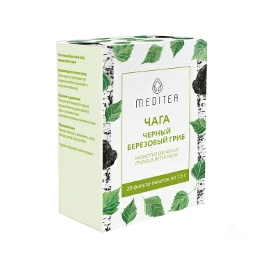 Чага (черный березовый гриб) порошок крупный 1,5г в фильтр-пакетах №20