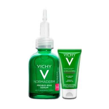 Набор VICHY NORMADERM Сыворотка обновляющая, пробиотическая против несовершенств кожи, 30мл + Гель для умывания очищающий, 15мл