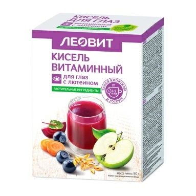 Кисель "Витаминный для глаз с лютеином". Специализированный пищевой продукт диетического профилактического питания. 5 пакетов по 18 г. Упаковка 90 г