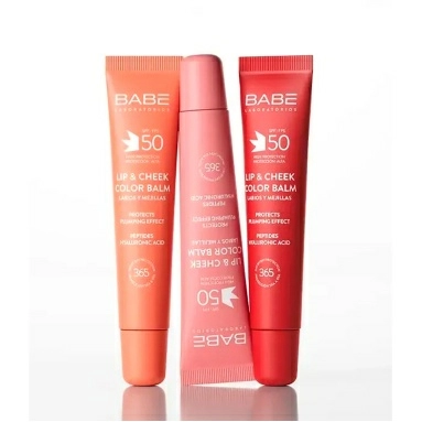 LABORATORIOS BABE Солнцезащитный бальзам-тинт для губ и щек SPF 50 с гиалуроновой кислотой и пептидами, тон NUDE / LIP & CHEEK COLOR BALM SPF50 NUDE, 20 мл