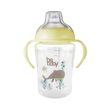 Bebaby Поильник непроливающий обучающий, силиконовый носик, 6 мес+ ,арт. C-6216-желтый ,350 мл