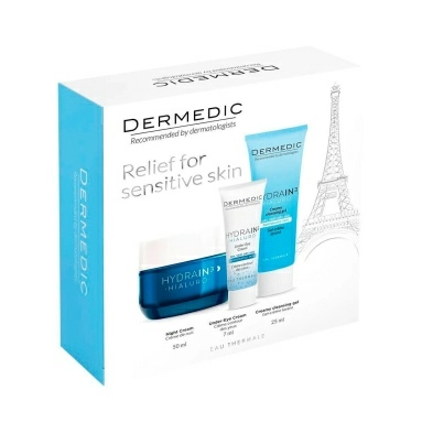 Dermedic набор HYDRAIN3 HIALURO: Крем на ночь 50мл + Кремовый гель для умывания лица и тела 25мл + Крем под глаза 7мл