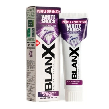 Blanx White Зубная паста Бланкс Вайт Шок отбеливающая с фиолетовым корректором цвета 75 мл /Blanx White Shock Purple Corrector toothpaste