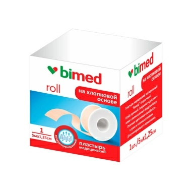 Пластырь мед.н/с "Бимед"катушечный на хлопковой основе (цвет кожи) 5мх2,5см